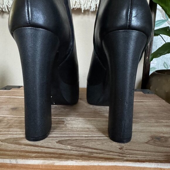 Zara Black Genuine Leather Pointy Toe Inner Zipper Platform Ankle Boots Size 8 - Picture 10 of 13